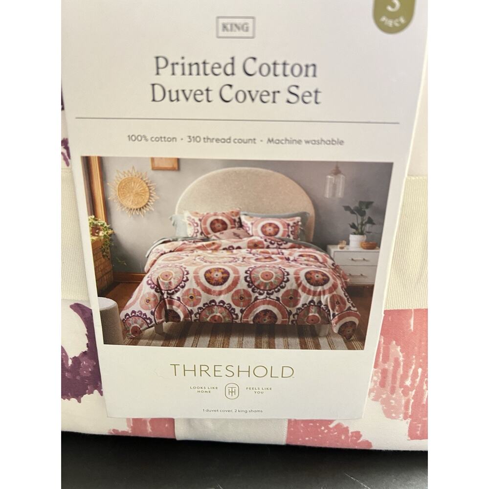 Threshold Duvet Set Cotton Sateen Boho Corner Purple Pink King Size 3 Piece Set